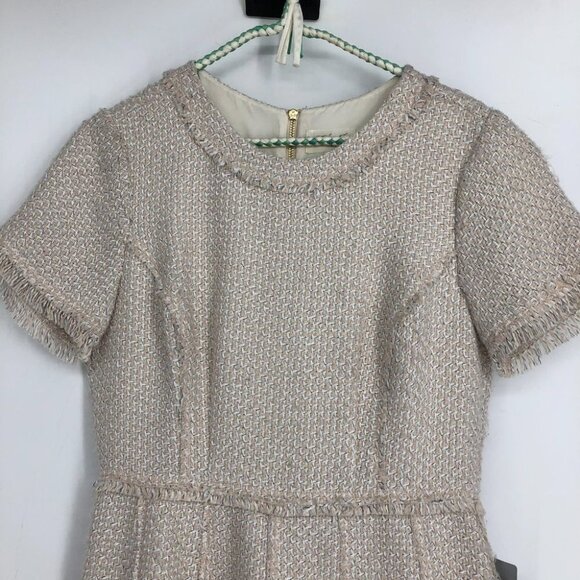 NWT Eliza J Ivory Short Sleeve Fringe Trim A-line Round Neck Tweed Dress Size 10 - Picture 5 of 16